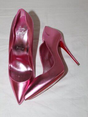 NEW Christian Louboutin Metallic Pink Hot Chick Heels Pumps Red Bottom 39.5